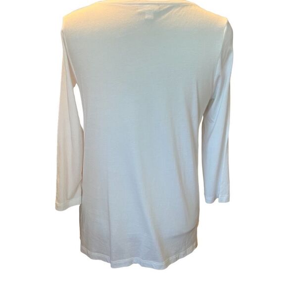 J Jill White Overlayed Appliquéd 3/4 Sleeve Top V-scooped Neck Line size Medium - Picture 5 of 9